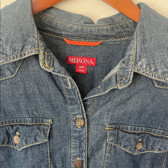 Merona Blue Denim Button-Up Long Sleeve Belted Dress - Picture 2 of 4